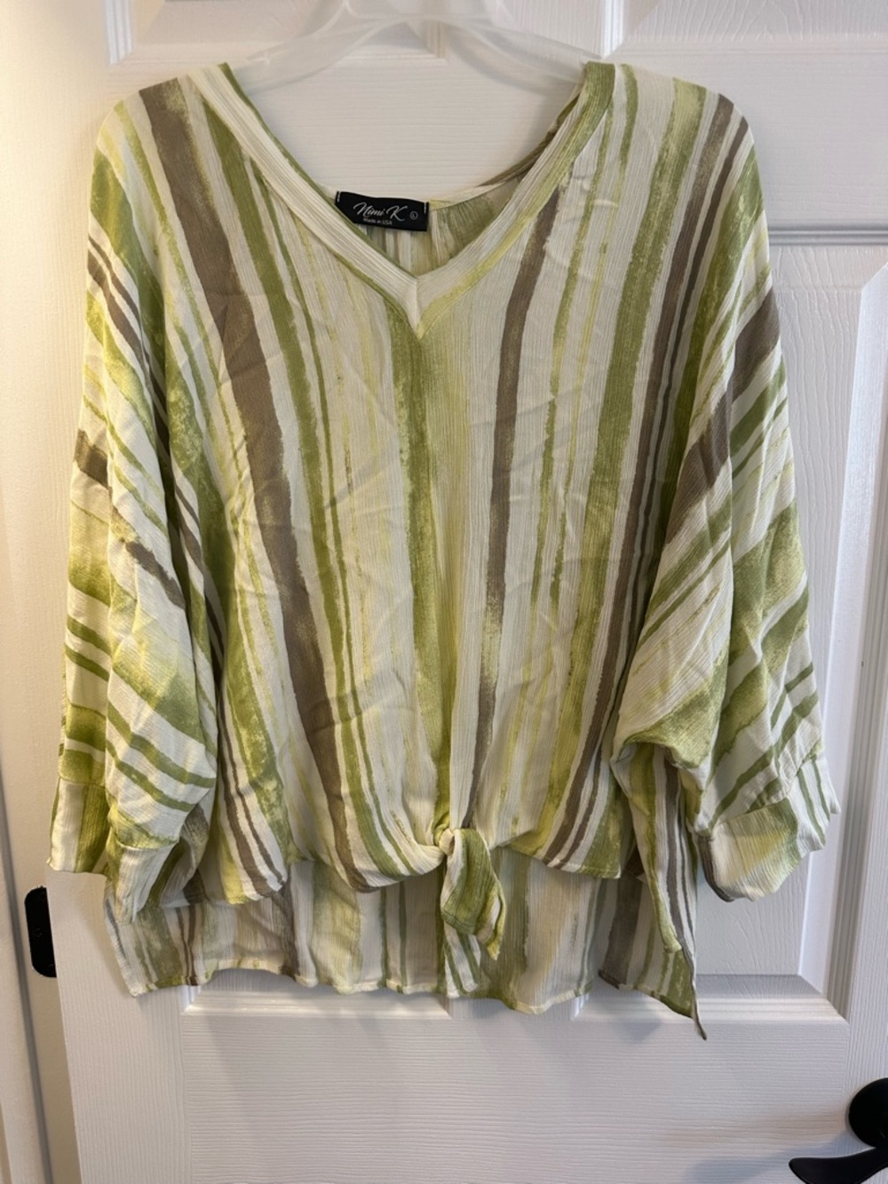 Nina Olive and Cream Striped Tie-Front Tunic